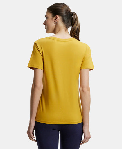 Super Combed Cotton Rich Fabric Relaxed Fit V-Neck Half Sleeve T-Shirt - Golden Spice-3