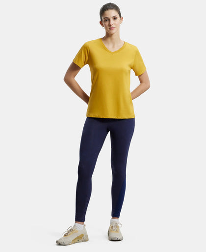 Super Combed Cotton Rich Fabric Relaxed Fit V-Neck Half Sleeve T-Shirt - Golden Spice-4