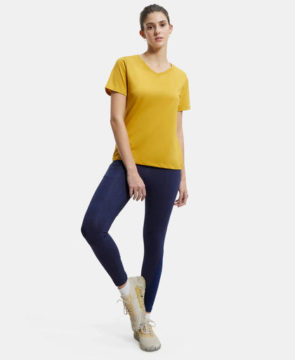 Super Combed Cotton Rich Fabric Relaxed Fit V-Neck Half Sleeve T-Shirt - Golden Spice-6