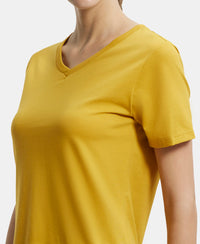 Super Combed Cotton Rich Fabric Relaxed Fit V-Neck Half Sleeve T-Shirt - Golden Spice-7