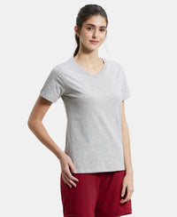 Super Combed Cotton Rich Fabric Relaxed Fit V-Neck Half Sleeve T-Shirt - Light Grey Melange-2