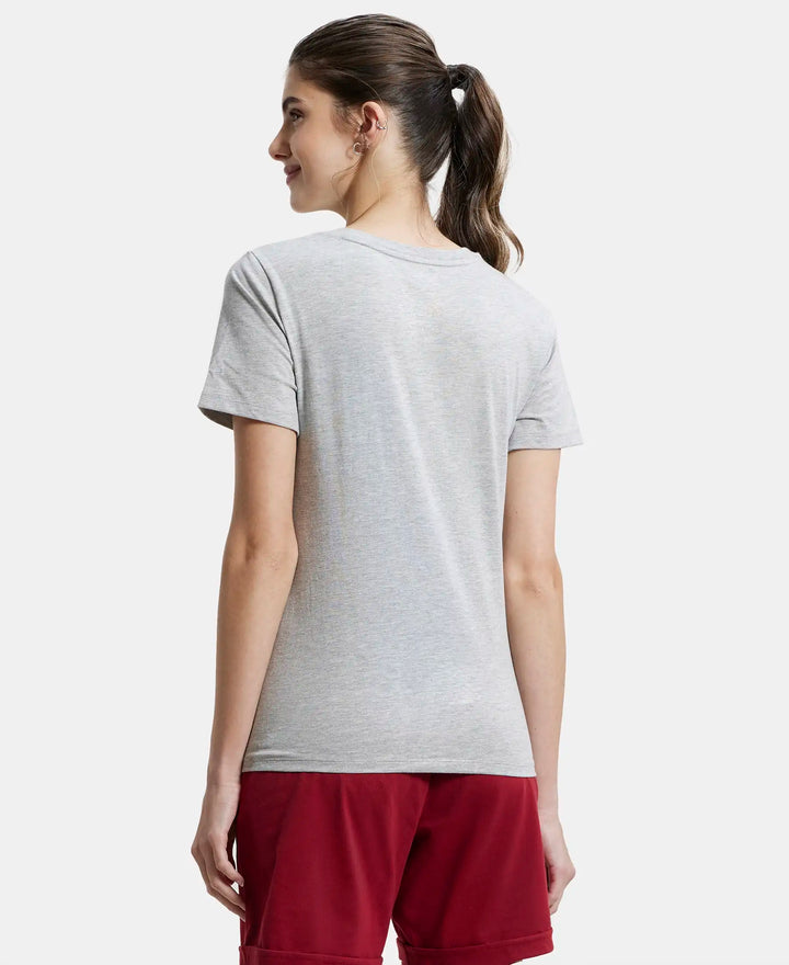 Super Combed Cotton Rich Fabric Relaxed Fit V-Neck Half Sleeve T-Shirt - Light Grey Melange-3