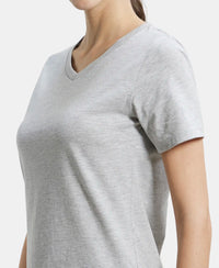 Super Combed Cotton Rich Fabric Relaxed Fit V-Neck Half Sleeve T-Shirt - Light Grey Melange-6