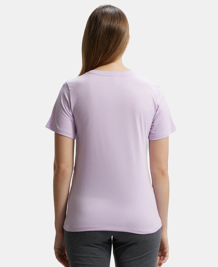 Super Combed Cotton Rich Fabric Relaxed Fit V-Neck Half Sleeve T-Shirt - Orchid Bloom-3