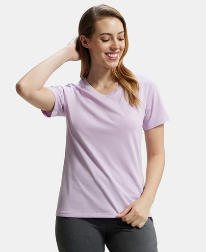 Super Combed Cotton Rich Fabric Relaxed Fit V-Neck Half Sleeve T-Shirt - Orchid Bloom-5