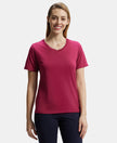 Super Combed Cotton Rich Fabric Relaxed Fit V-Neck Half Sleeve T-Shirt - Red Plum-1