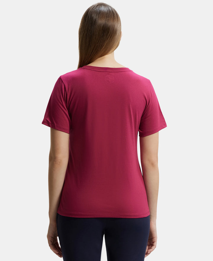 Super Combed Cotton Rich Fabric Relaxed Fit V-Neck Half Sleeve T-Shirt - Red Plum-3