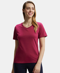 Super Combed Cotton Rich Fabric Relaxed Fit V-Neck Half Sleeve T-Shirt - Red Plum-5
