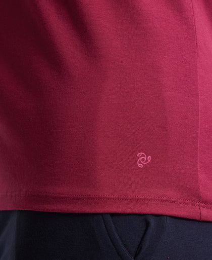 Super Combed Cotton Rich Fabric Relaxed Fit V-Neck Half Sleeve T-Shirt - Red Plum-7