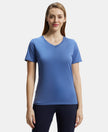 Super Combed Cotton Rich Fabric Relaxed Fit V-Neck Half Sleeve T-Shirt - Topaz Blue-1