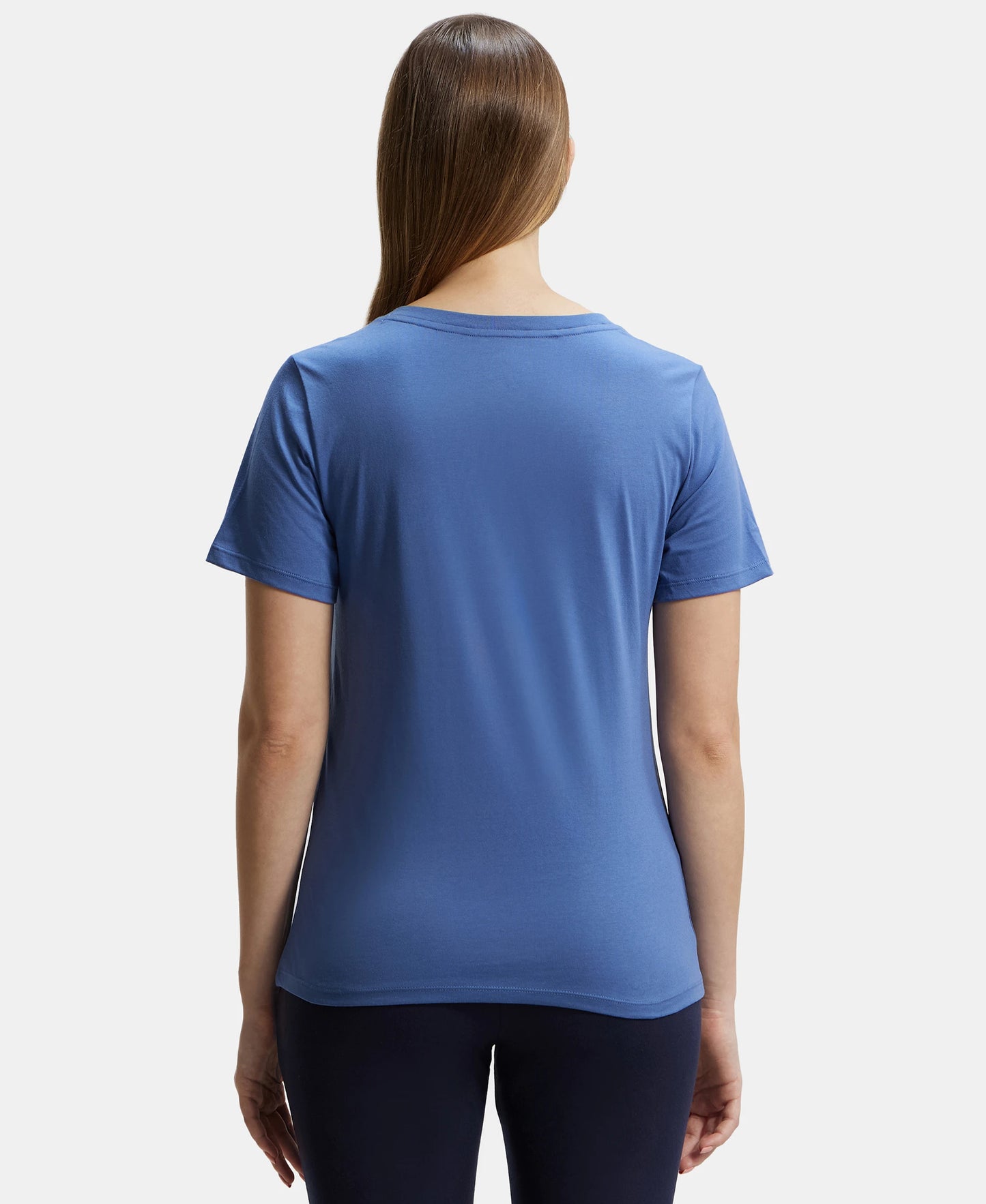 Super Combed Cotton Rich Fabric Relaxed Fit V-Neck Half Sleeve T-Shirt - Topaz Blue-3