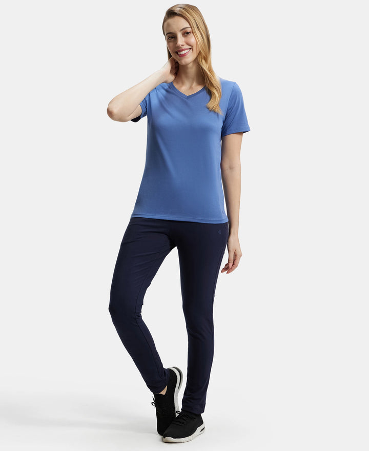 Super Combed Cotton Rich Fabric Relaxed Fit V-Neck Half Sleeve T-Shirt - Topaz Blue-6