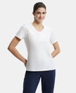 Super Combed Cotton Rich Fabric Relaxed Fit V-Neck Half Sleeve T-Shirt - White-1