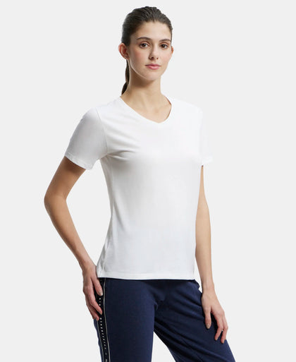 Super Combed Cotton Rich Fabric Relaxed Fit V-Neck Half Sleeve T-Shirt - White-2
