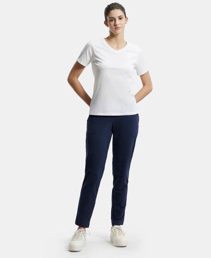 Super Combed Cotton Rich Fabric Relaxed Fit V-Neck Half Sleeve T-Shirt - White-4