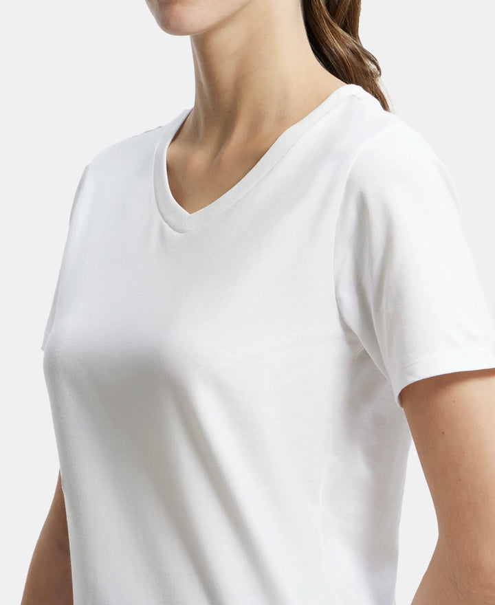 Super Combed Cotton Rich Fabric Relaxed Fit V-Neck Half Sleeve T-Shirt - White-7