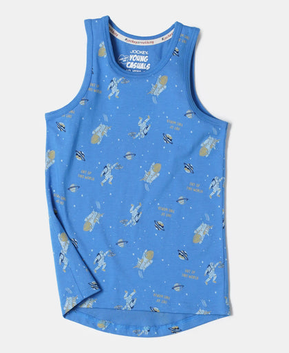Super Combed Cotton Printed Tank Top - Palace Blue-5