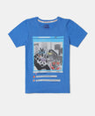 Super Combed Cotton Graphic Printed Half Sleeve T-Shirt - Palace Blue Printed-1