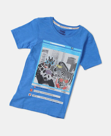 Super Combed Cotton Graphic Printed Half Sleeve T-Shirt - Palace Blue Printed-5