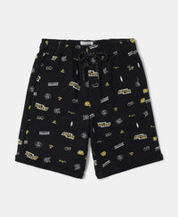 Super Combed Cotton French Terry Printed Shorts with Turn Up Hem Styling - Black-1