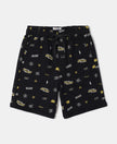 Super Combed Cotton French Terry Printed Shorts with Turn Up Hem Styling - Black Printed-1