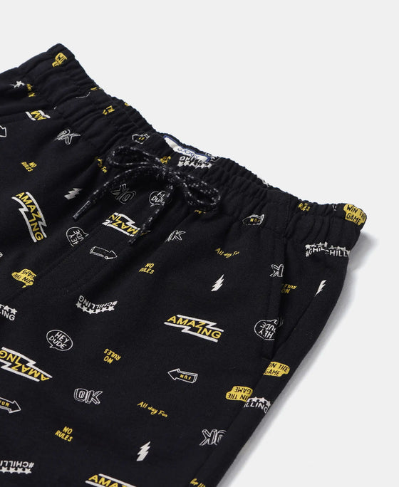 Super Combed Cotton French Terry Printed Shorts with Turn Up Hem Styling - Black Printed-3