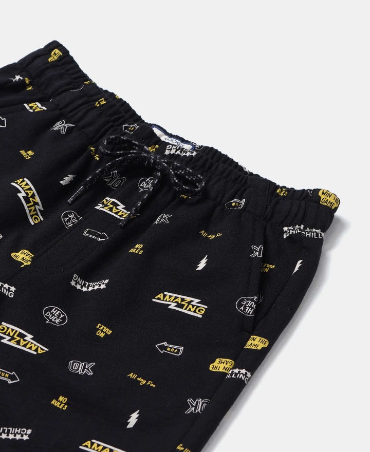 Super Combed Cotton French Terry Printed Shorts with Turn Up Hem Styling - Black Printed-3