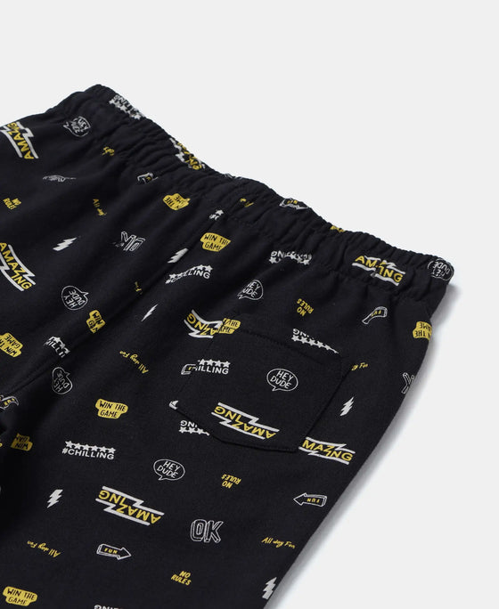 Super Combed Cotton French Terry Printed Shorts with Turn Up Hem Styling - Black Printed-4