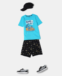 Super Combed Cotton French Terry Printed Shorts with Turn Up Hem Styling - Black Printed-5