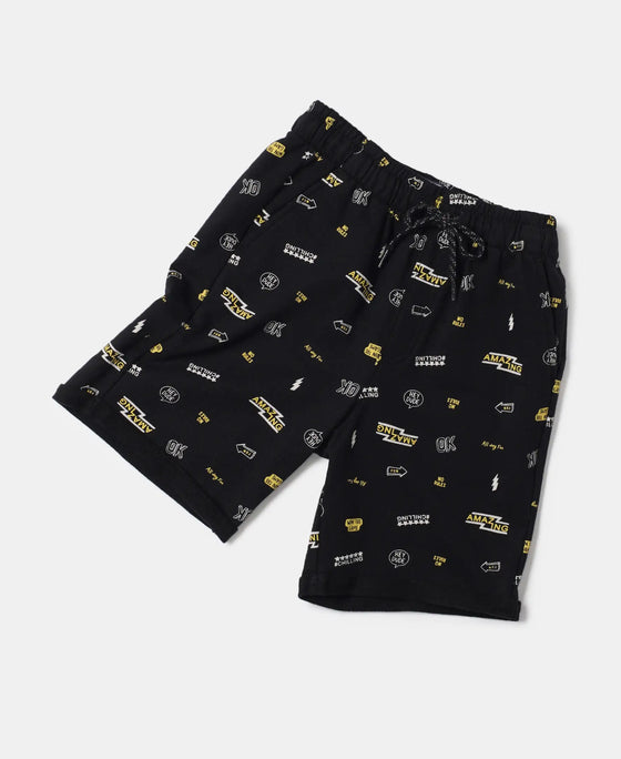 Super Combed Cotton French Terry Printed Shorts with Turn Up Hem Styling - Black Printed-6