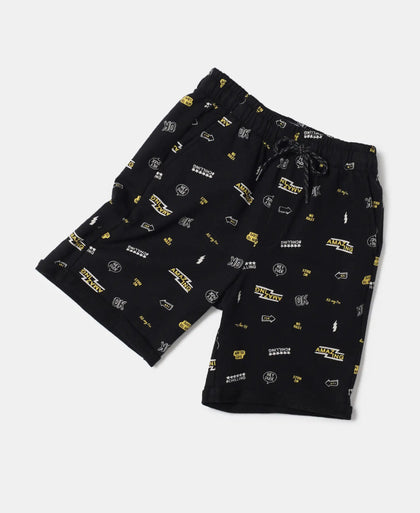 Super Combed Cotton French Terry Printed Shorts with Turn Up Hem Styling - Black-6
