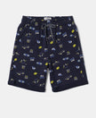 Super Combed Cotton French Terry Printed Shorts with Turn Up Hem Styling - Navy Printed-1