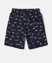 Super Combed Cotton French Terry Printed Shorts with Turn Up Hem Styling - Navy-2
