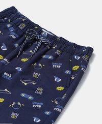 Super Combed Cotton French Terry Printed Shorts with Turn Up Hem Styling - Navy-3