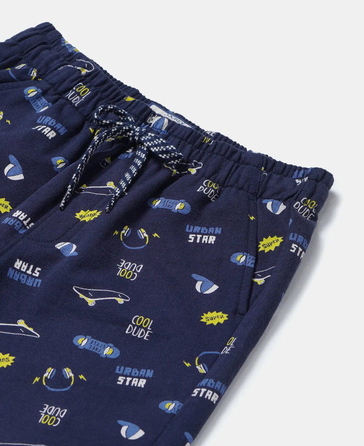 Super Combed Cotton French Terry Printed Shorts with Turn Up Hem Styling - Navy Printed-3