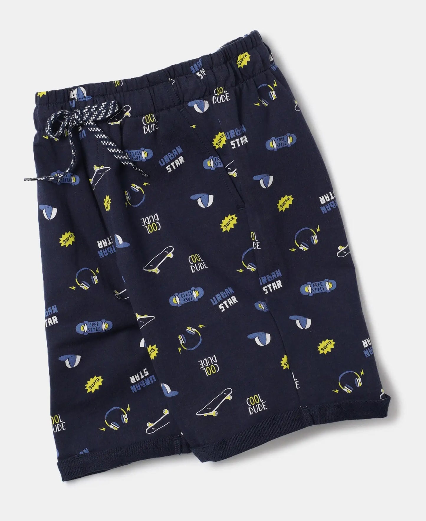 Super Combed Cotton French Terry Printed Shorts with Turn Up Hem Styling - Navy Printed-6