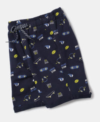 Super Combed Cotton French Terry Printed Shorts with Turn Up Hem Styling - Navy-6