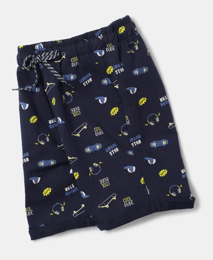 Super Combed Cotton French Terry Printed Shorts with Turn Up Hem Styling - Navy-6