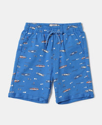 Super Combed Cotton French Terry Printed Shorts with Turn Up Hem Styling - Palace Blue-1