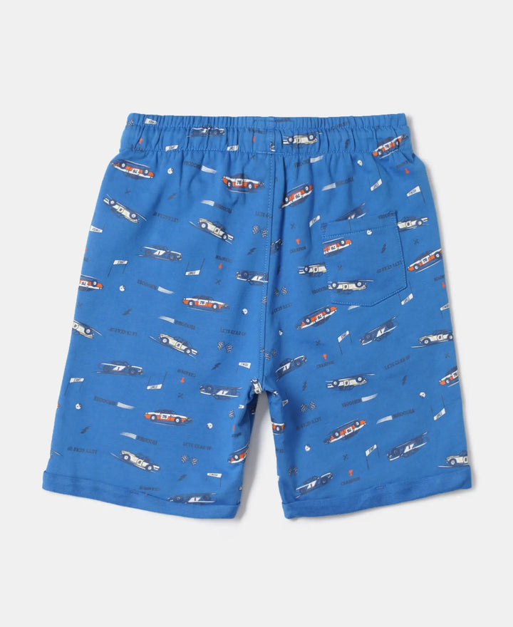 Super Combed Cotton French Terry Printed Shorts with Turn Up Hem Styling - Palace Blue Printed-2