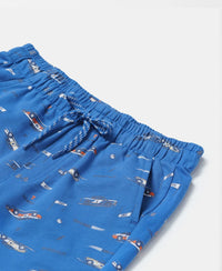Super Combed Cotton French Terry Printed Shorts with Turn Up Hem Styling - Palace Blue-3