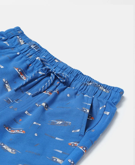 Super Combed Cotton French Terry Printed Shorts with Turn Up Hem Styling - Palace Blue-3