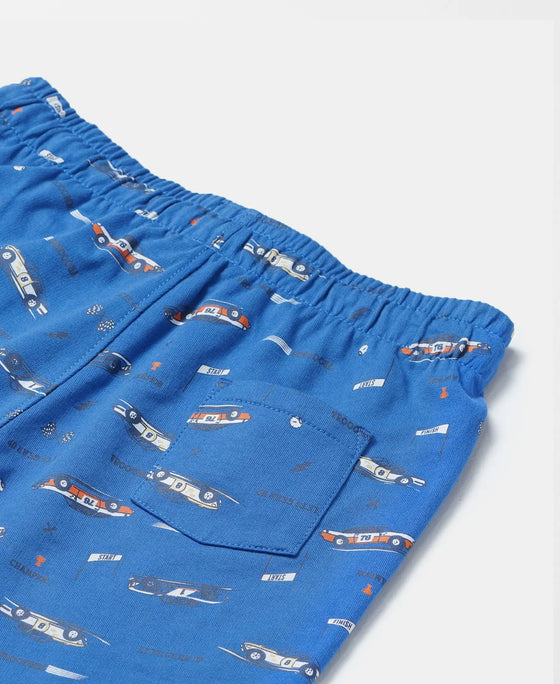 Super Combed Cotton French Terry Printed Shorts with Turn Up Hem Styling - Palace Blue Printed-4