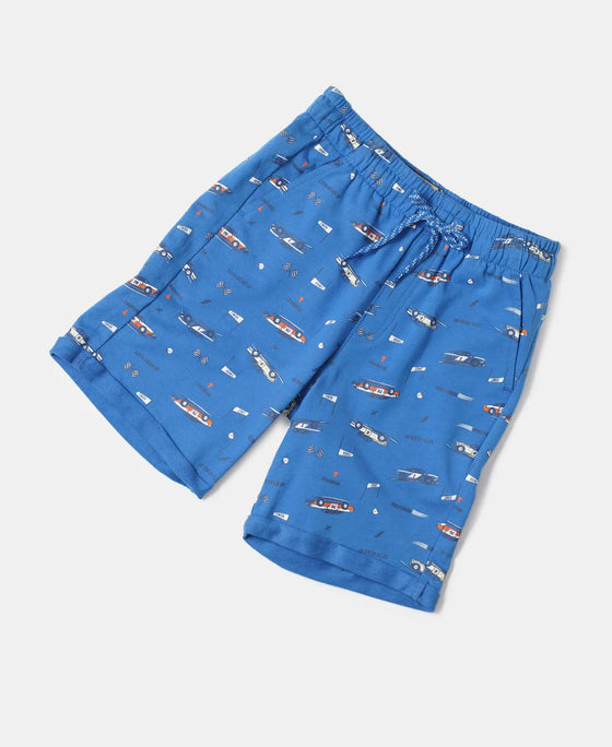 Super Combed Cotton French Terry Printed Shorts with Turn Up Hem Styling - Palace Blue-6