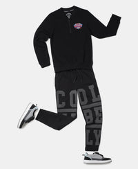 Super Combed Cotton Rich Graphic Printed Trackpants - Black-4