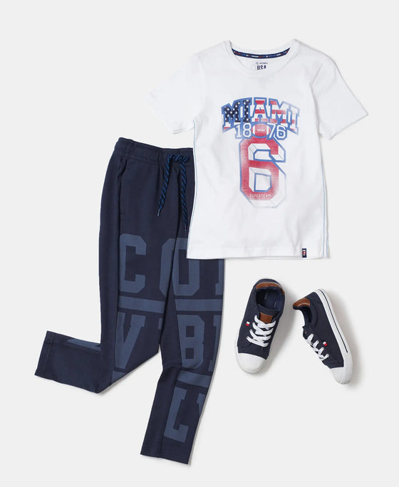 Super Combed Cotton Rich Graphic Printed Trackpants - Navy-4