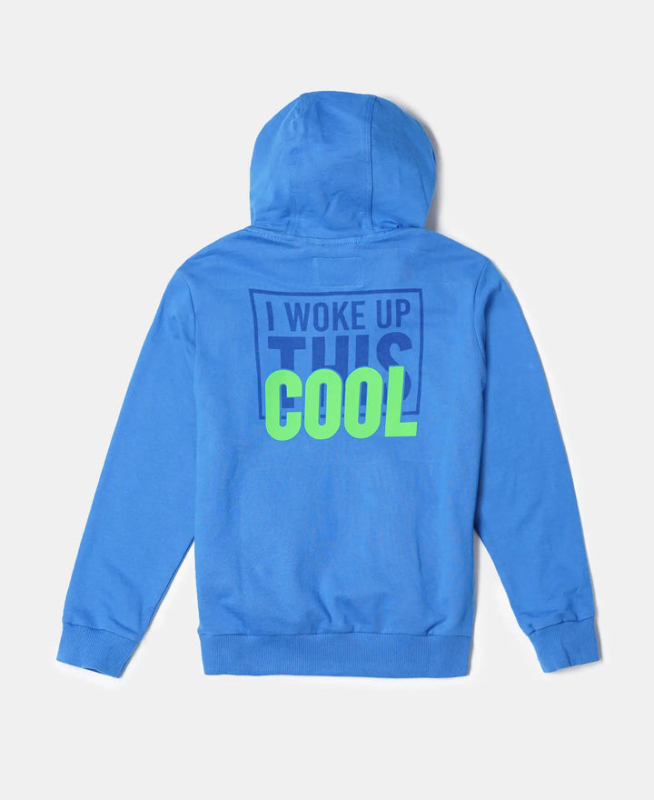 Super Combed Cotton French Terry Graphic Printed Hoodie Jacket - Palace Blue-2