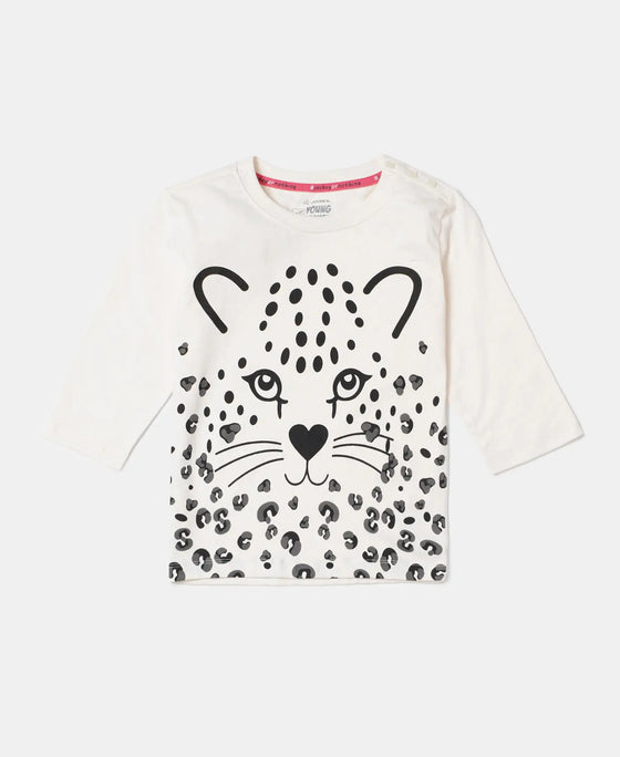 Super Combed Cotton Graphic Printed Three Quarter Sleeve T-Shirt - Gardenia Spot Print-1