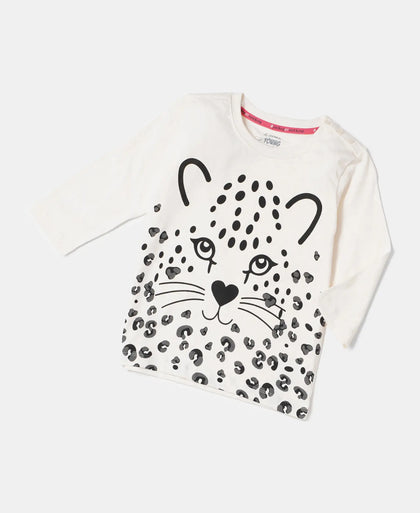 Super Combed Cotton Graphic Printed Three Quarter Sleeve T-Shirt - Gardenia Spot Print-5