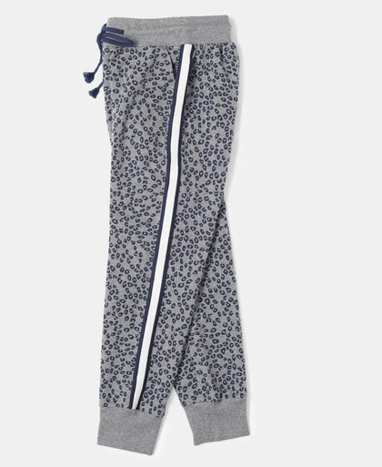 Super Combed Cotton French Terry Printed Slim Fit Joggers - Mid Grey Melange Printed-5